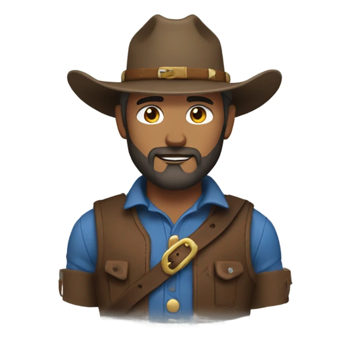 Cowboy with a  beard and blue vest and brown belt sticker