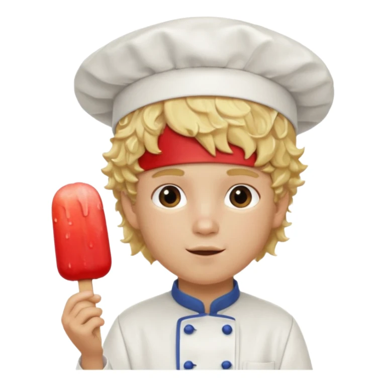 boy blonde curly hair, chef, eating ice pop sticker