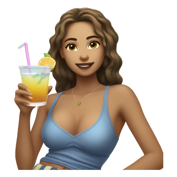 Light skinned Girls laying at the beach with a drink in her hand sticker