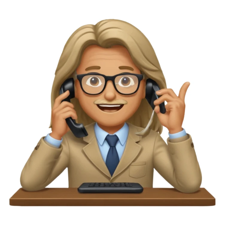 office-boss-excited-phone-desk-long-haired-man sticker