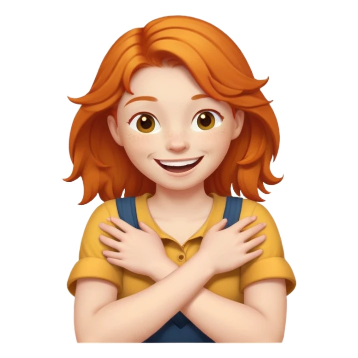 ginger girl crossing her mars around her neck and laughing sticker