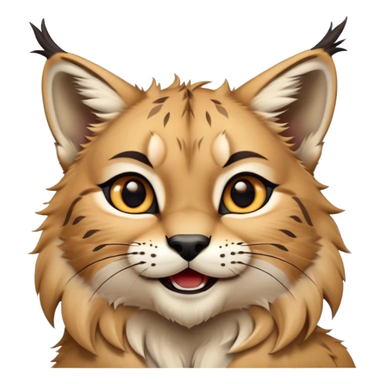 Cinematic-realistic cute-Lynx-Portrait-Emoji – Head tilted dramatically with an exaggeratedly amused expression, featuring a thick, tufted golden-brown coat with striking black ear tufts, wide, expressive amber eyes filled with playful disbelief. sticker