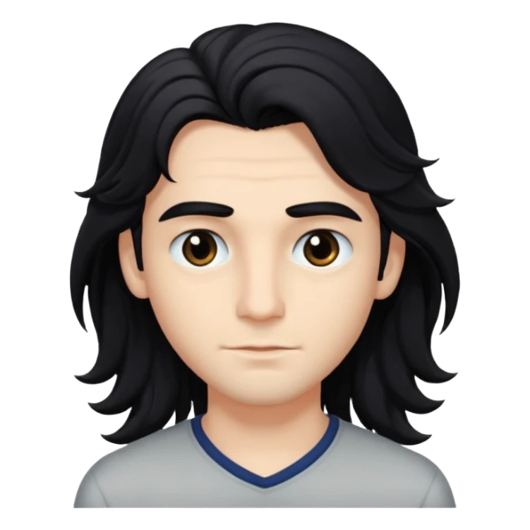A handsome boy with long, wavy black hair that falls to his eyes, and matching dark eyes and eyebrows.
 sticker