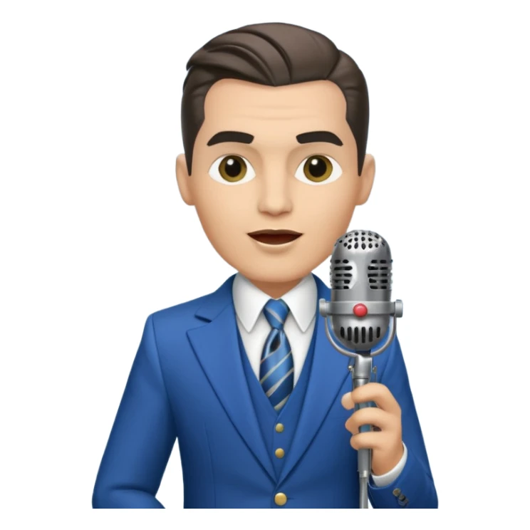 cinematic realistic - musician Falco sings on a retro antique microphone sticker