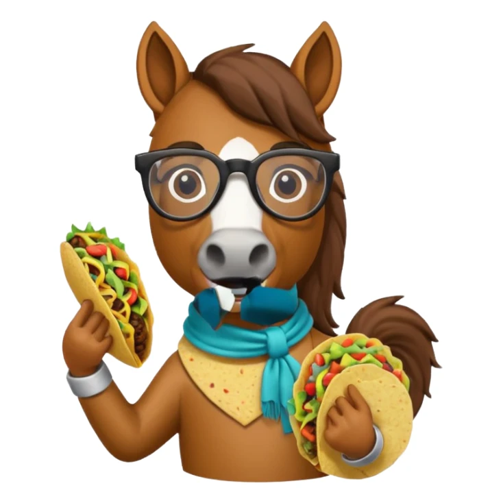 horse holding taco with glasses sticker