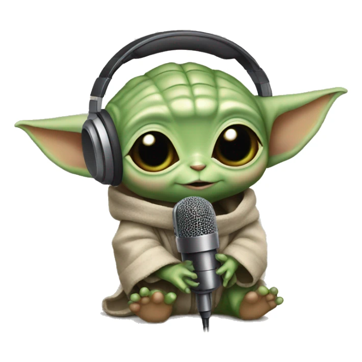 baby yoda with headphones talking to a microphone sticker