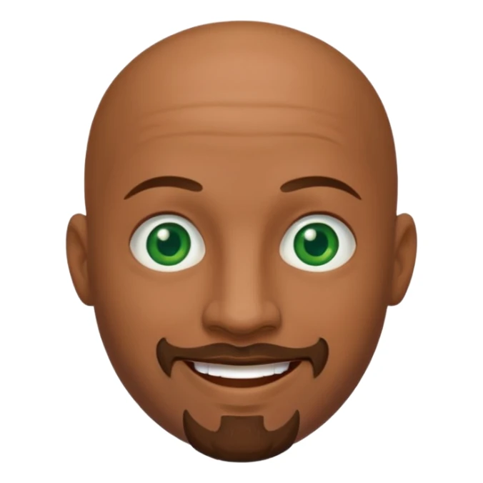bald man's face, with brown goatee and green eyes, oval face, rounded, big sticker