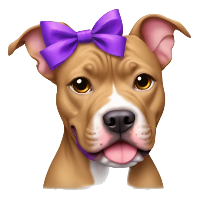 Light brown pitbull with ears cut and purple bows sticker