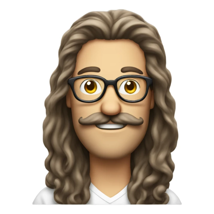 Long haired guy with big moustache and thin glasses giving a thumbs up sticker