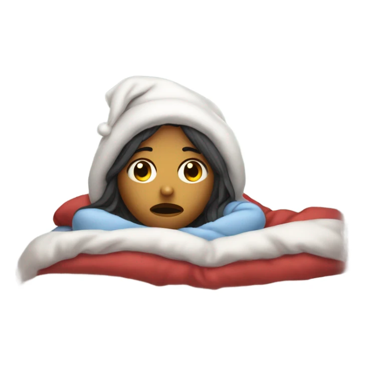 sad girl that has a Christmas hat on, and is still in bed sticker