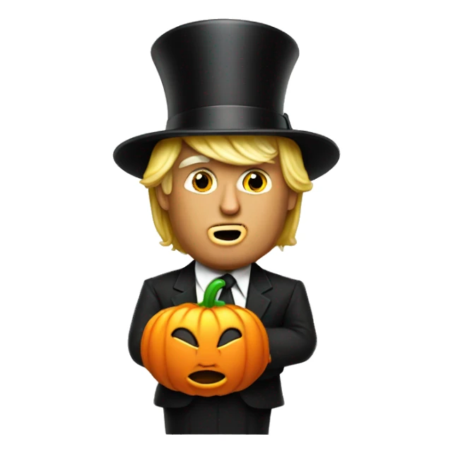 trump with a tophat and a pumpkim sticker