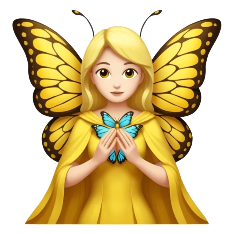 nature spirit woman dressed as butterfly herald yellow, wing sleeves spread sticker