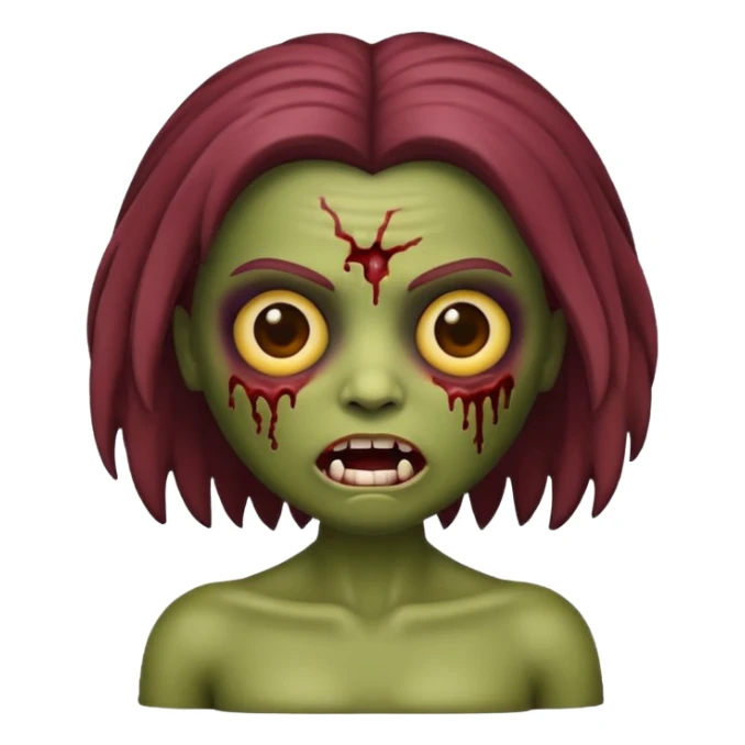 faça uma boneca zumbi estilo emoji do iphone com cabelo cacheado castanho e olhos castanhos sticker