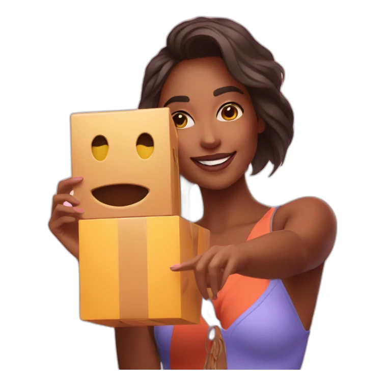 influencer taking a selfie with a bright box in her arms sticker