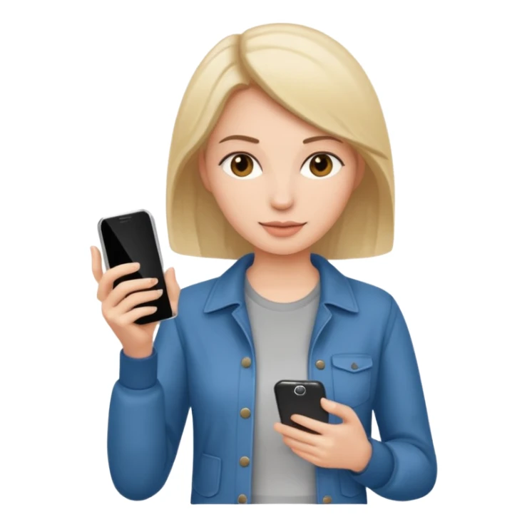 woman casual clothes holding one phone sticker