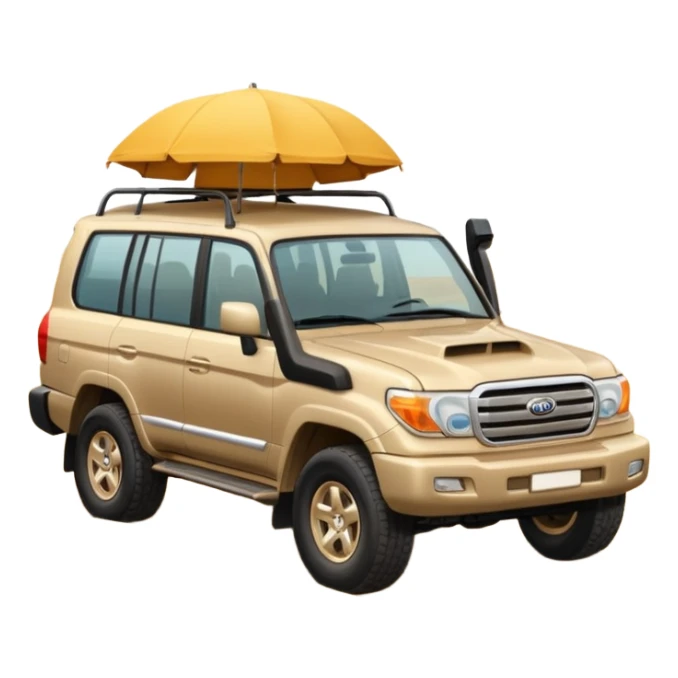 the word 'Doha' styled as an expressive fun emoji, with a 2007 Land Cruiser car driving on sand sticker