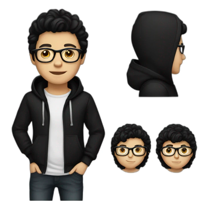 white boy black hair black hoodies with glasses sticker