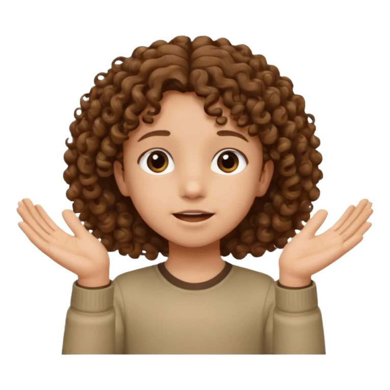 A kid with curly hair with both hands facing up saying 67 sticker