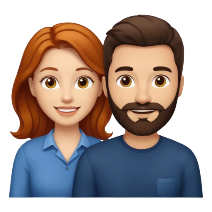 👩🏼‍❤️‍👨🏽 Something like this, but make the guy more lighter and give the girl a bit more red hair like ginger style make the guy have dark brown hair, same with the beard and add her in the middle top sticker