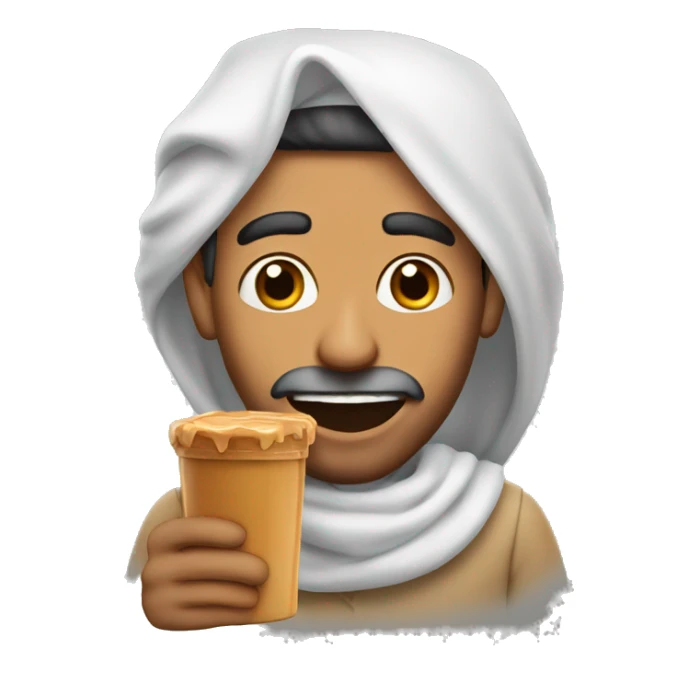 Arab man with mouth full of peanut butter sticker