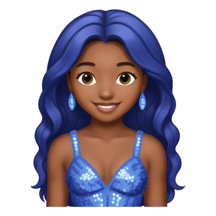 Normani from Fifth Harmony with long dark brown hair, periwinkle sequin outfit sticker