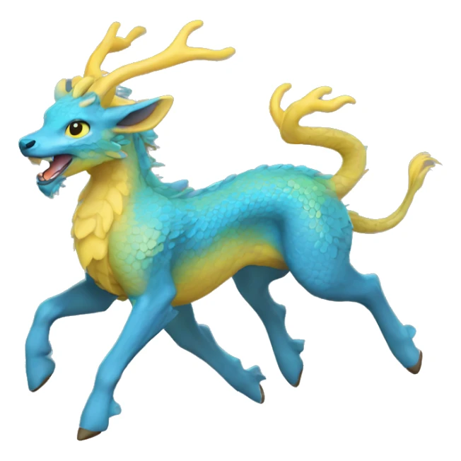 blue chinese dragon deer hybrid with a yellow mane running sticker