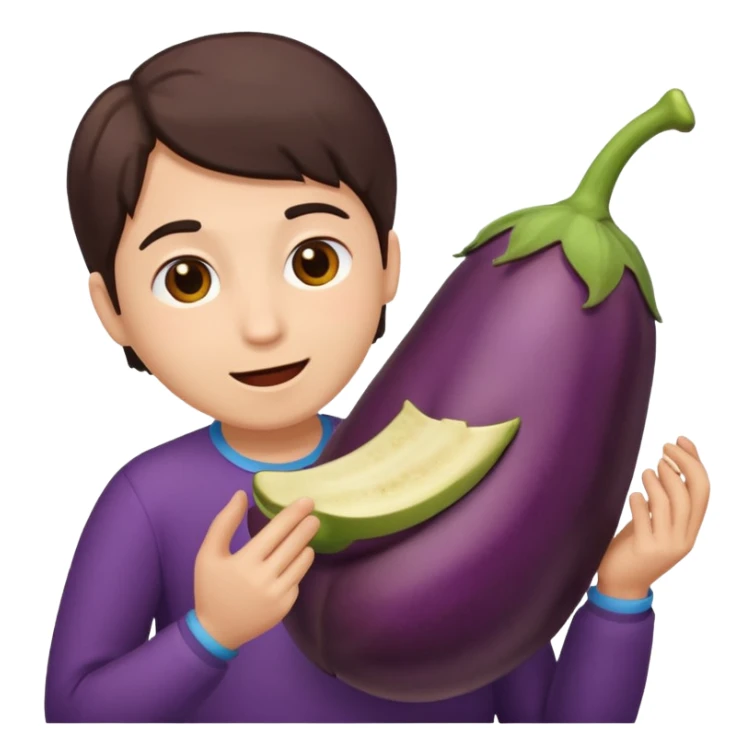 A person eating an eggplant sticker