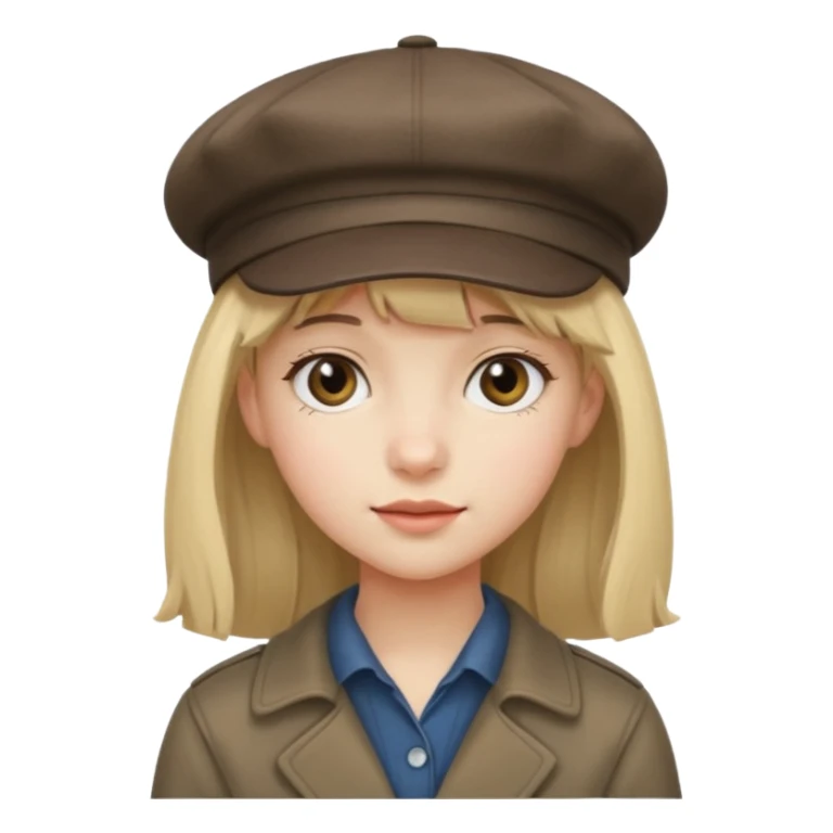 pinterst girl with heavy bang and newsboy cap on her hat sticker