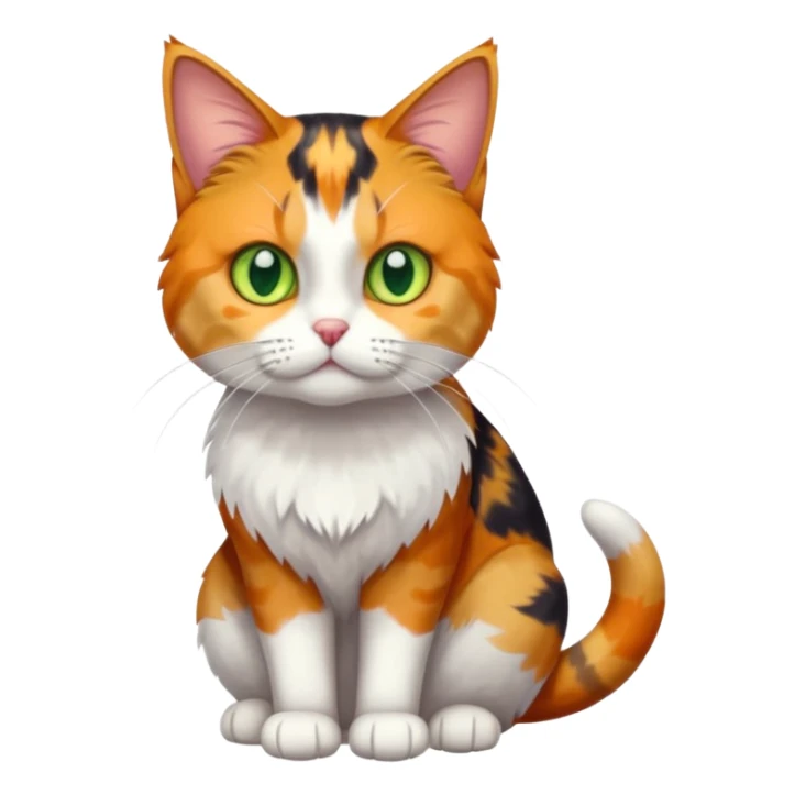 full body anxious looking colourful calico tabby cat with disproportioned head to body with fully white front legs sticker