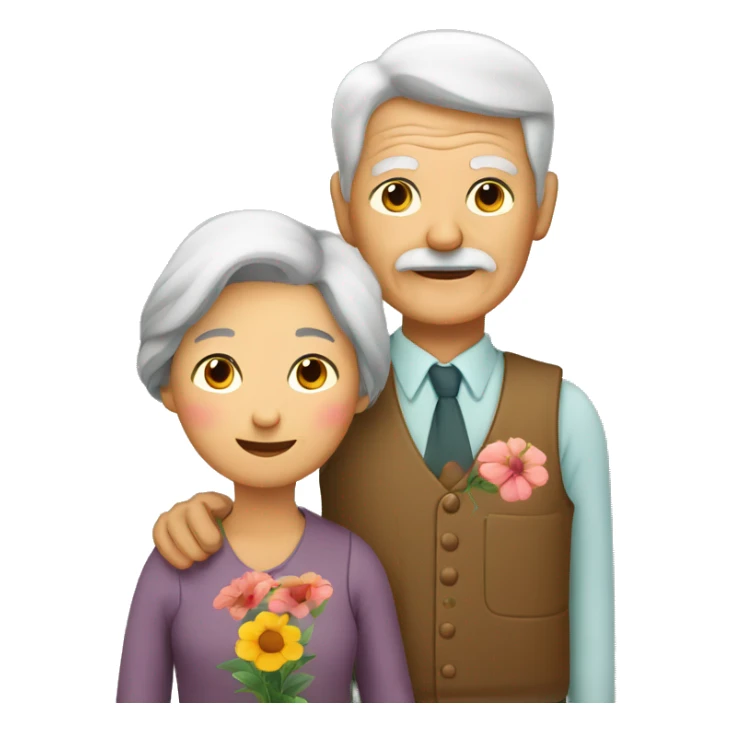 grandmother and grandfather with flower plants sticker