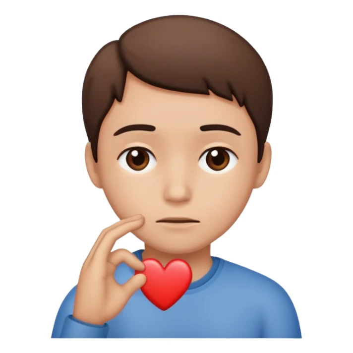 A red emoji that is sad and has a hand making a heart sticker