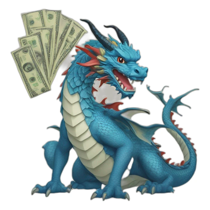 ukiyoe cute blue dragon with cash sticker