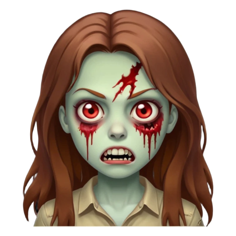 Girl zombie with brown long hair with teeth and serious face sticker