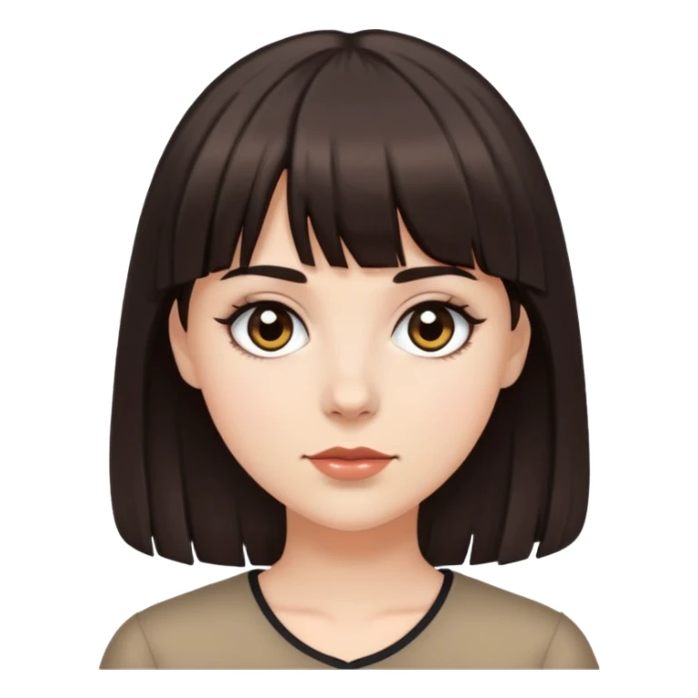 White girl with dark brown hair, bangs, and black eyes sticker