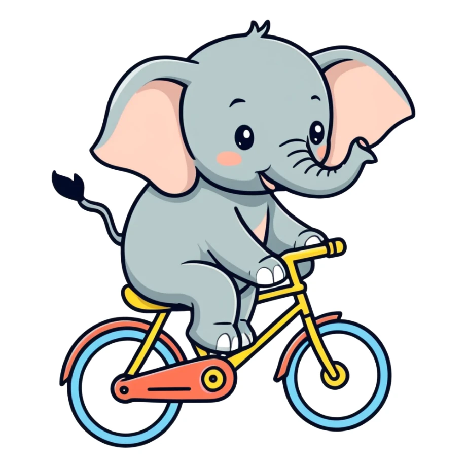 elephant riding a bicycle, cartoonish sticker style sticker