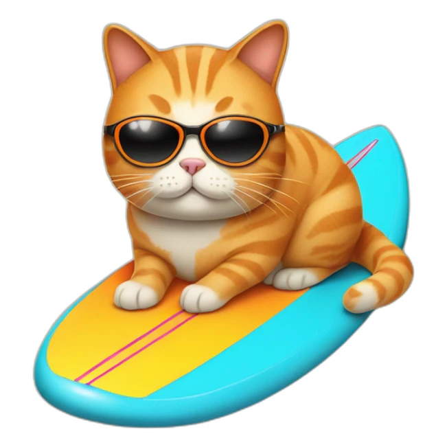 fat orange tailless cat with sunglasses on a surf board sticker