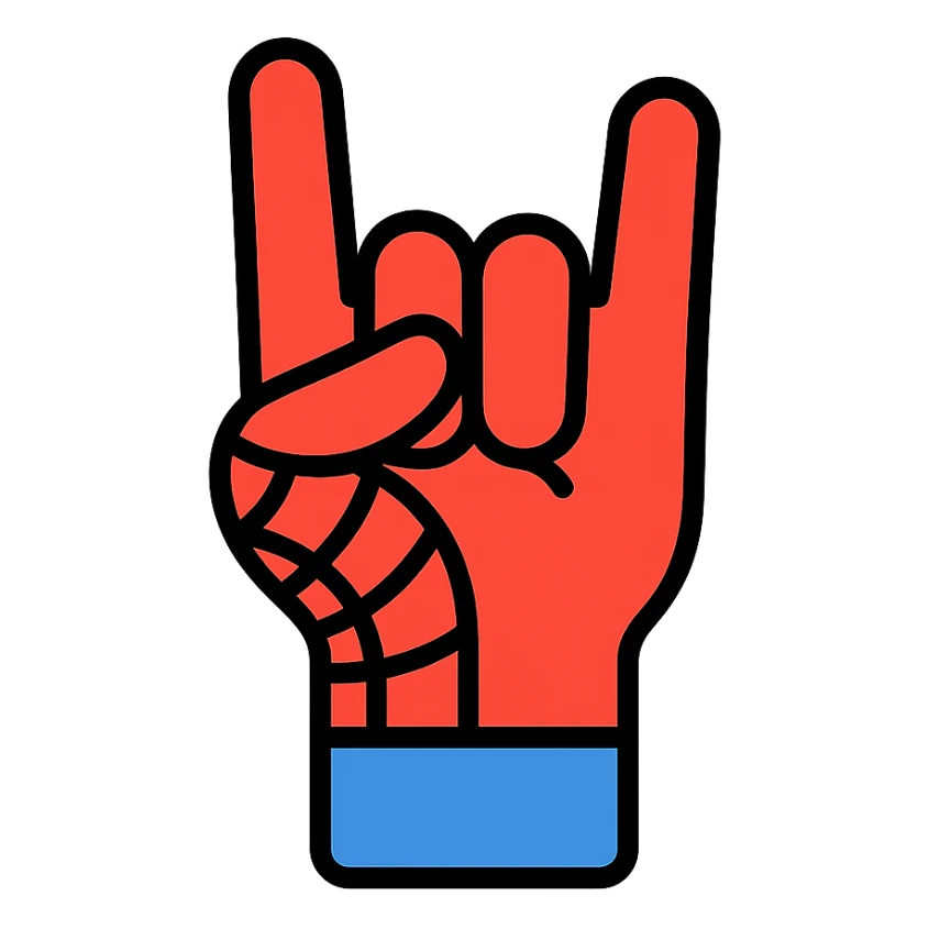 Spider-Man's hand making the rock symbol, colored icon sticker