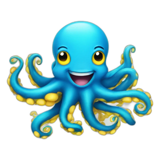 A blue cute octopus with a big smile with yellow under arms, blue coloured itself sticker