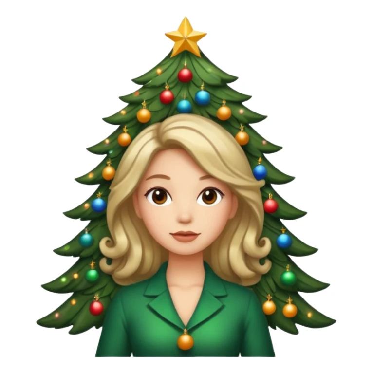 a woman whose hair is a Christmas tree sticker