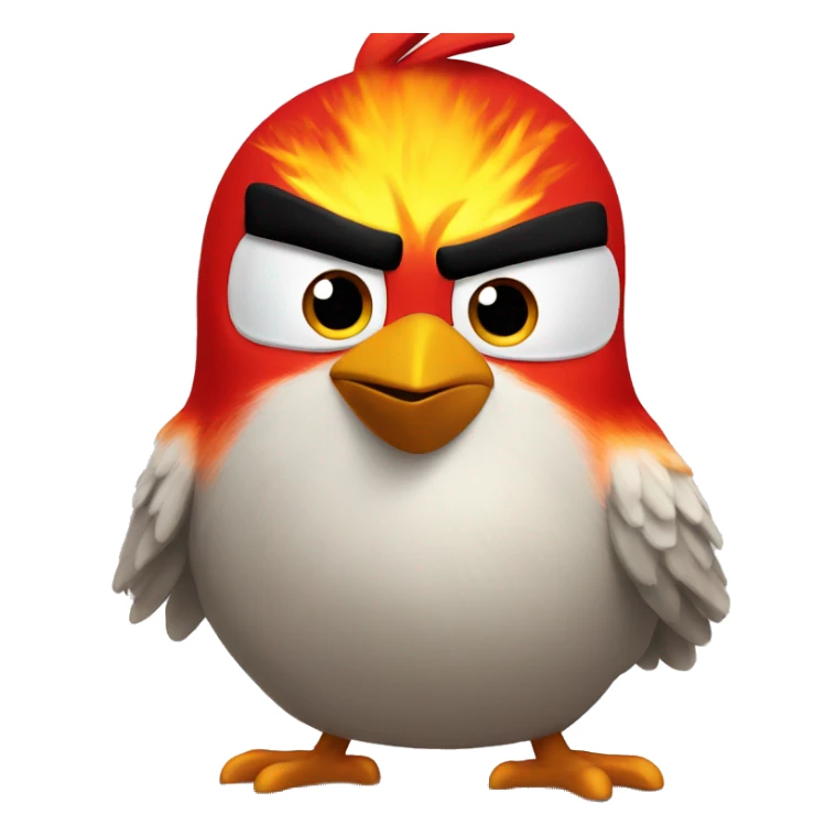 angry bird red but orange-yellow and on fire sticker