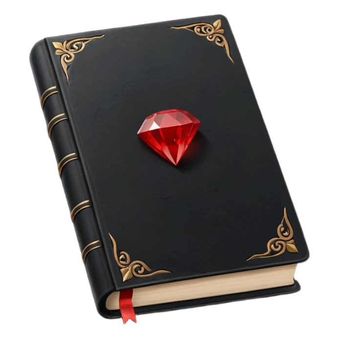 Magic black book with small red gem engraved in center. Only black color book sticker