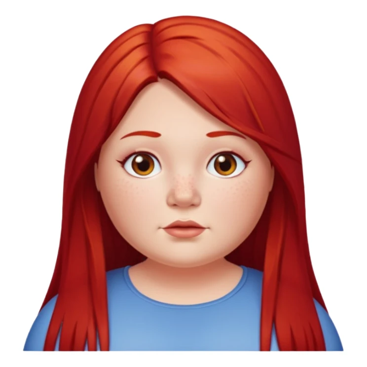 chubby white woman cherry red long straight hair parted middle sticker