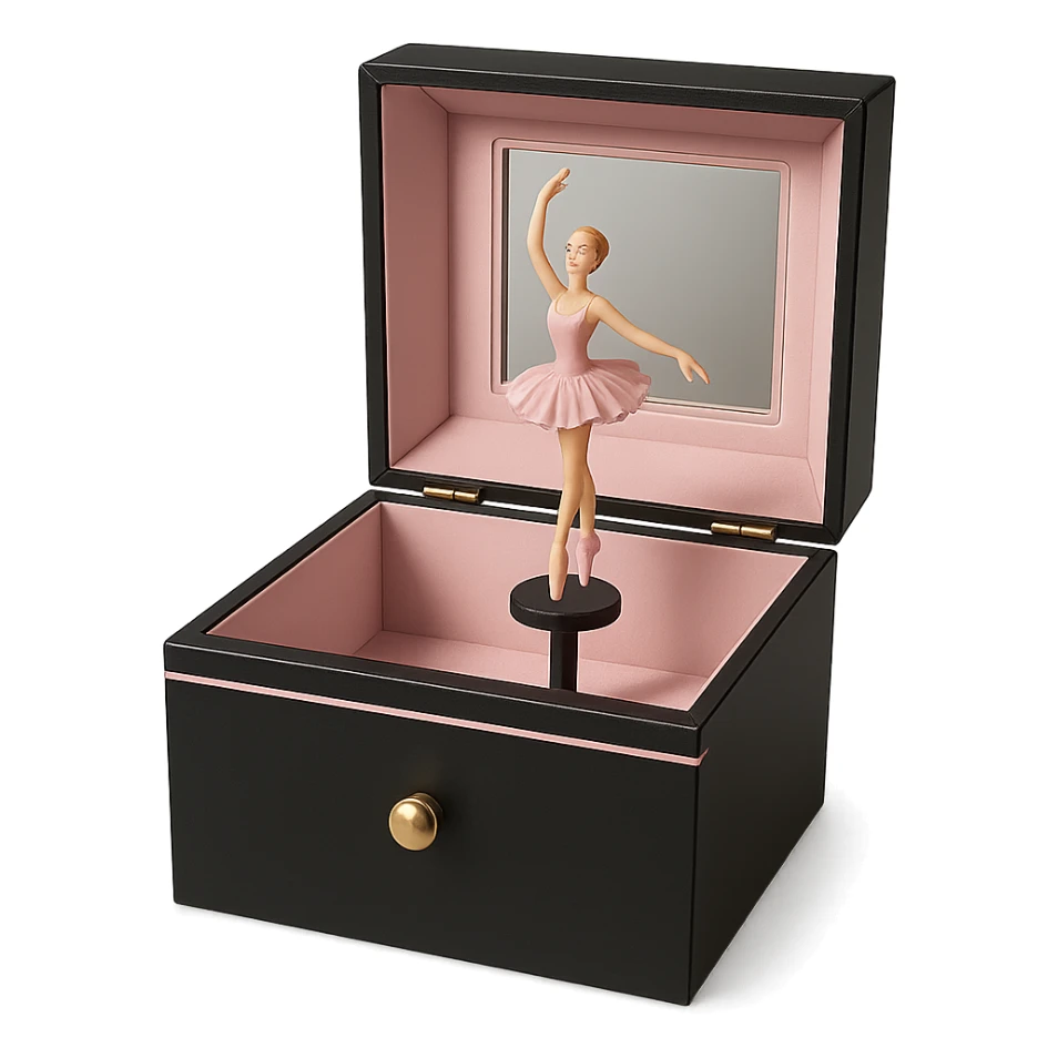 black and pink music box with ballerina sticker