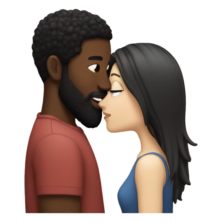 white girl black hair kissing black man with beard sticker