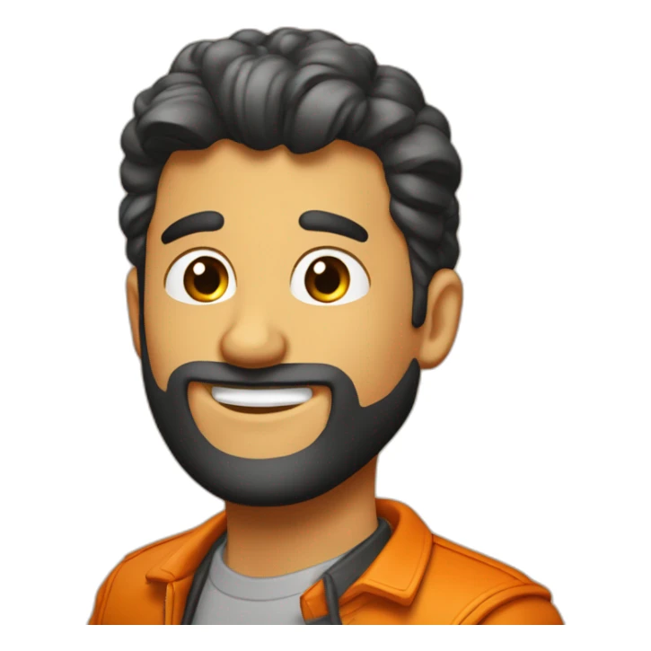 Hombre rubio con peinado de cola de caballo chaqueta naranja  sticker