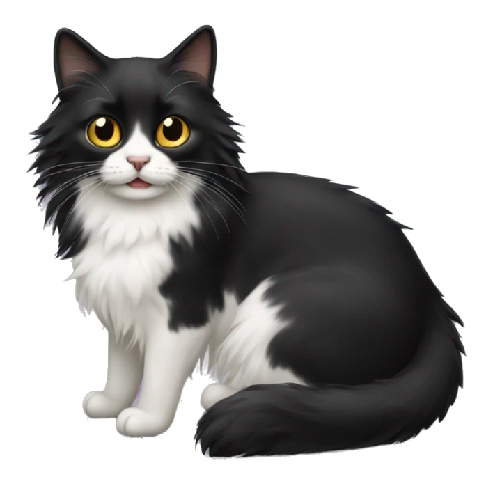 black cat domestic long-haired with half white mouth sticker