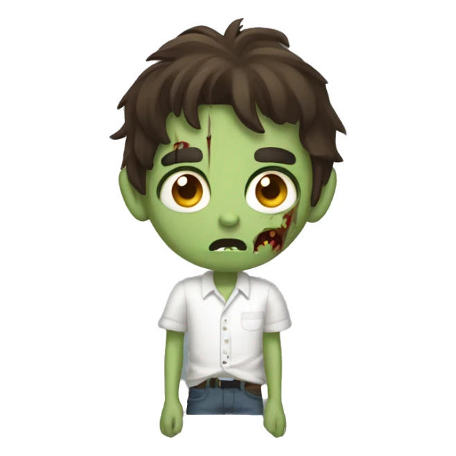scared boy zombie with medium dark brown hair and white shirt sticker