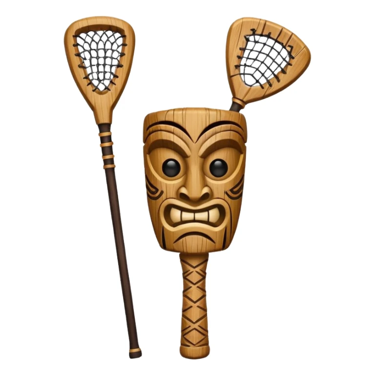 wooden tiki with lacrosse stick sticker