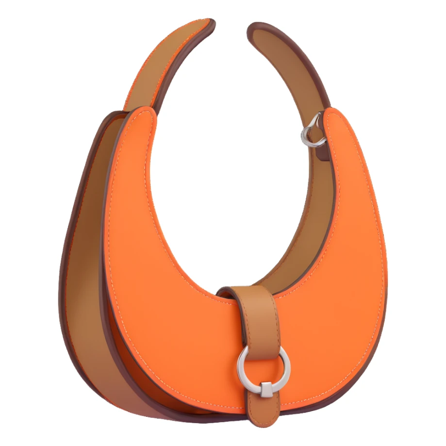 horseshoe, 3D, brown camel leather, Hermès orange accents, no text sticker