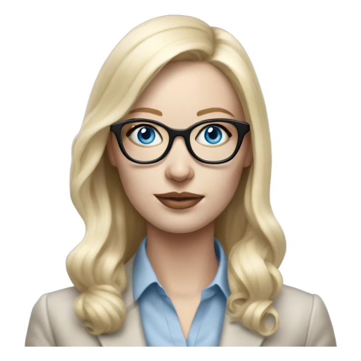 Elegant pale blonde woman with glasses working on phone, hyper realistic with blue eyes  sticker